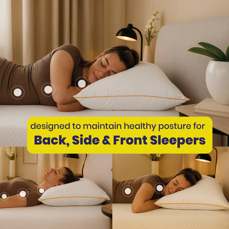 Brightr Sleep Vegan Down Pillow designed for healthy posture for back, side and front sleepers