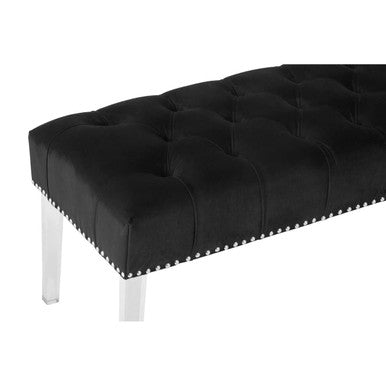 Orsina Velvet Bench in Black with Tufted Design and Crystal Studded Details