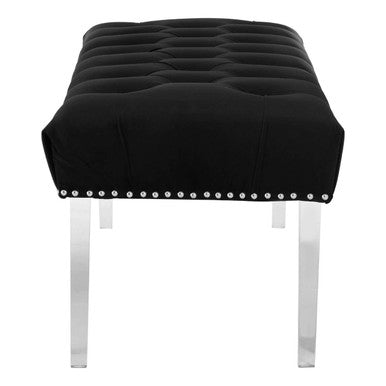 Orsina Velvet Bench in Black with Tufted Upholstery and Silver Nailhead Trim