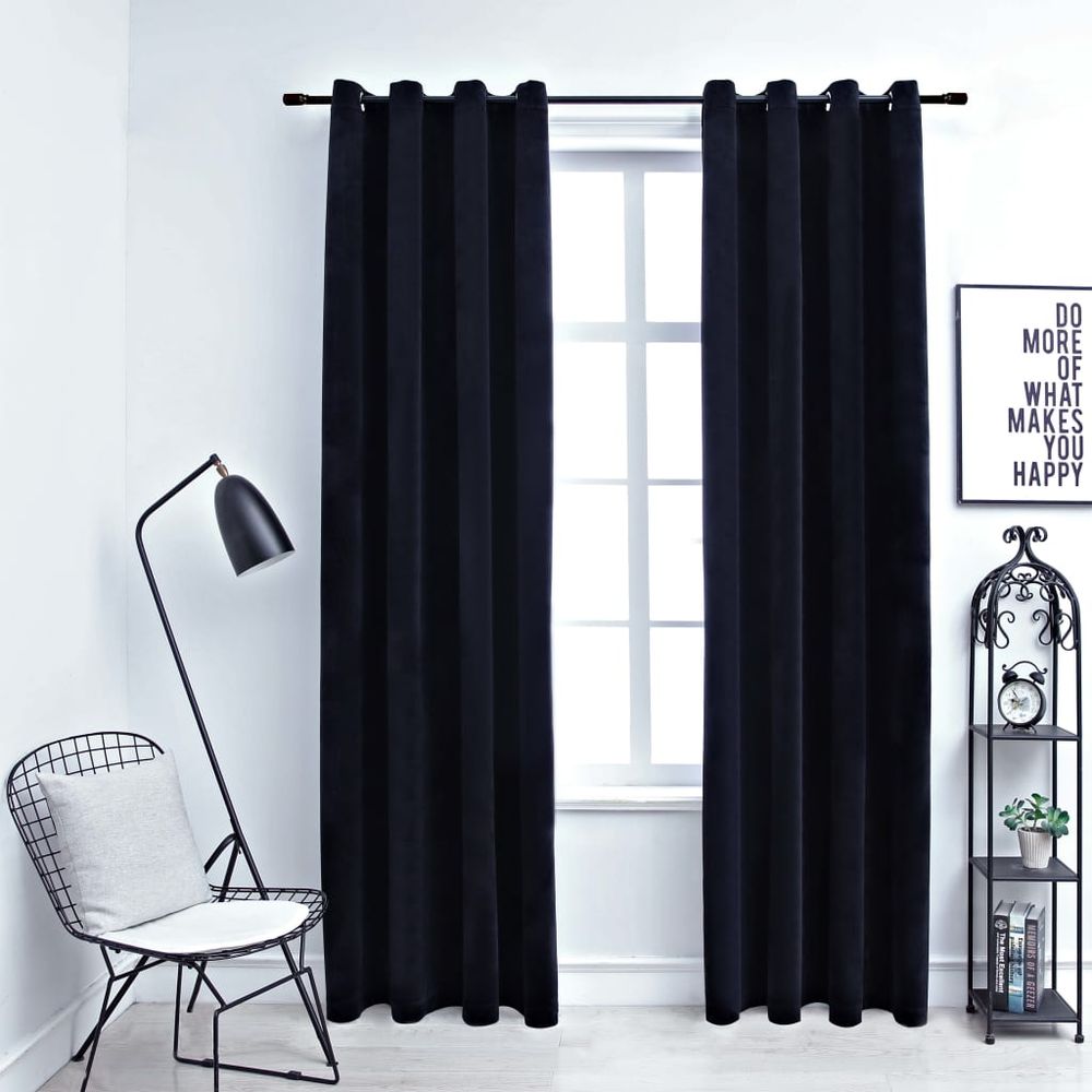 vidaXL Blackout Curtains with Rings 2 pcs Velvet Black 140x175 cm vidaXL