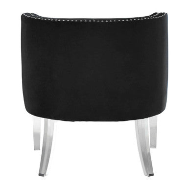 Stylish Orsina Velvet Chair in black with elegant nailhead trim and clear acrylic legs