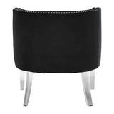 Stylish Orsina Velvet Chair in black with elegant nailhead trim and clear acrylic legs