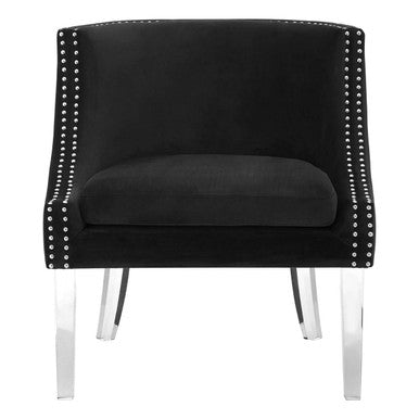 Orsina Velvet Chair in Black with Silver Nailhead Trim and Clear Acrylic Legs