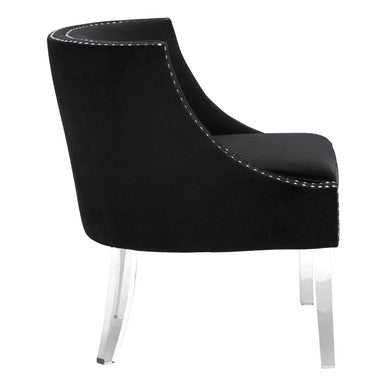 Orsina Velvet Chair in Black with Stylish Nailhead Trim and Clear Acrylic Legs