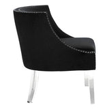 Orsina Velvet Chair in Black with Stylish Nailhead Trim and Clear Acrylic Legs
