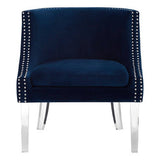 Orsina Velvet Chair in navy blue with studded detailing and clear acrylic legs