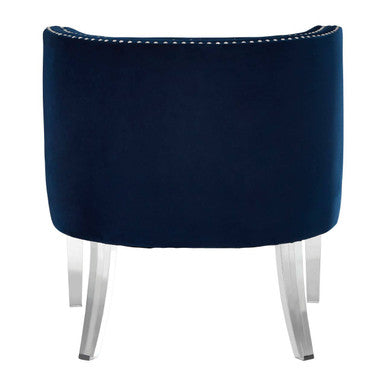 Orsina Velvet Chair in Navy Blue with Elegant Nailhead Trim and Clear Acrylic Legs
