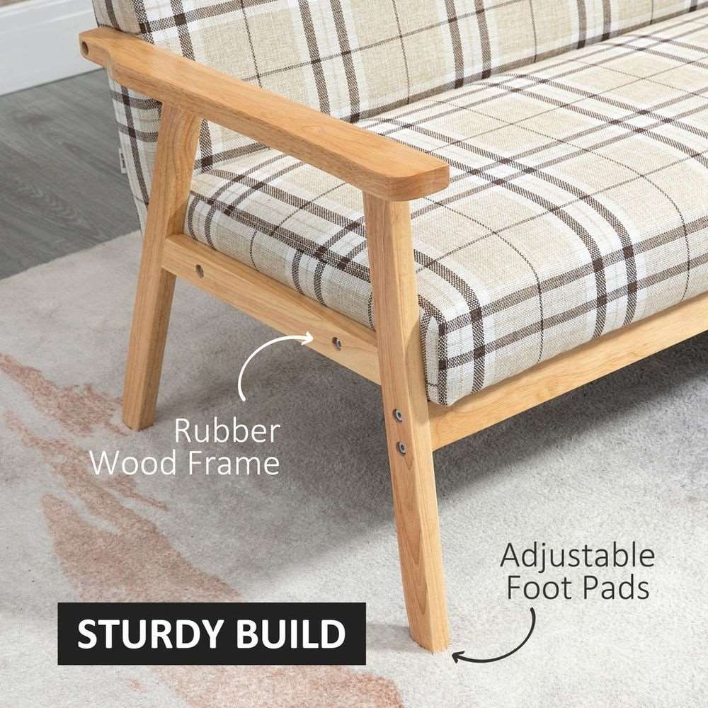 2 Seater Sofa with Rubber Wood Frame Linen Fabric Love Seat Small Couch HOMCOM