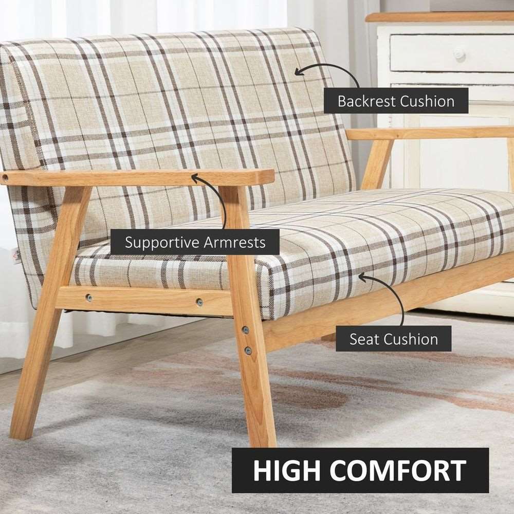 2 Seater Sofa with Rubber Wood Frame Linen Fabric Love Seat Small Couch HOMCOM