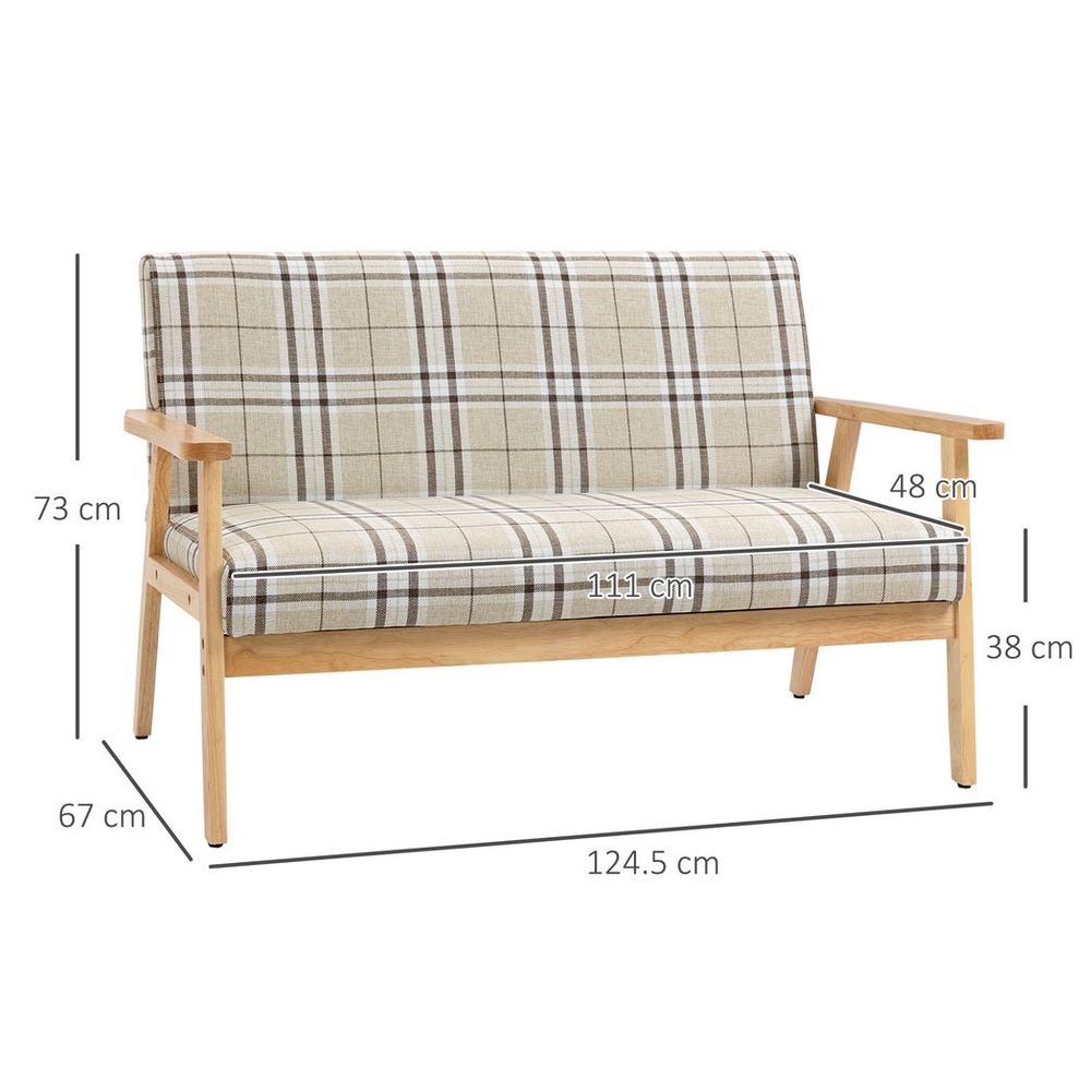 2 Seater Sofa with Rubber Wood Frame Linen Fabric Love Seat Small Couch HOMCOM