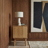 Stylish Fishe and Lilly Bedside Table with natural wood finish and modern design for any bedroom