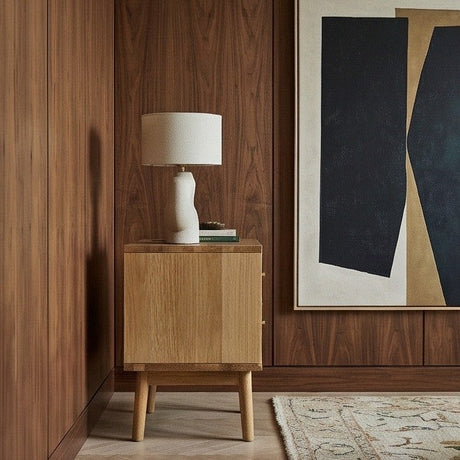 Stylish Fishe and Lilly Bedside Table with natural wood finish and modern design for any bedroom