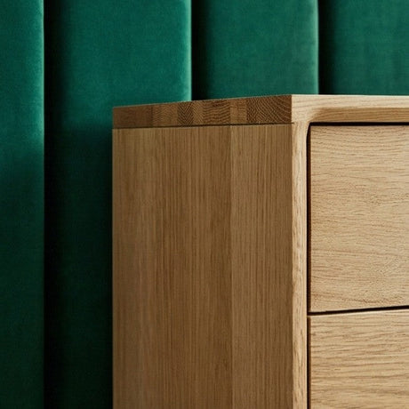 Fishe and Lilly Bedside Table in natural wood finish with a sleek design and modern aesthetics