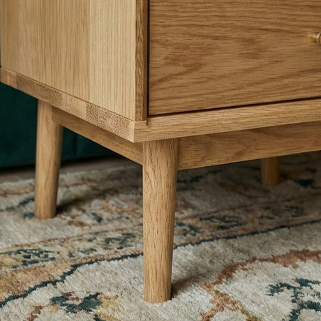 Fishe and Lilly Bedside Table in natural wood finish with sleek legs and minimalist design
