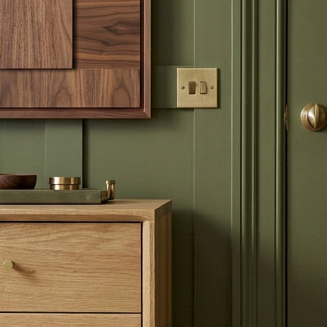 Fishe and Lilly Bedside Table in natural wood finish with minimalist design and decorative accents