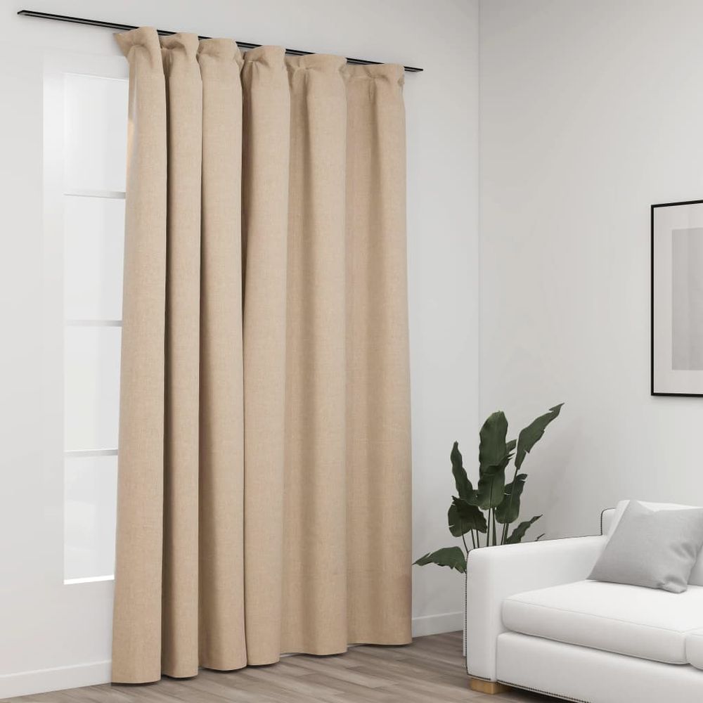 vidaXL Linen-Look Blackout Curtains with Hooks Black 290x245 cm vidaXL