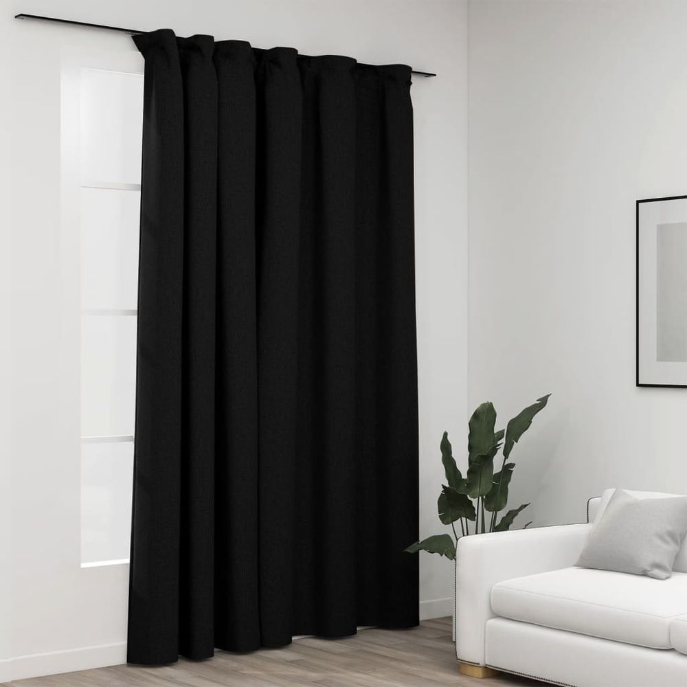 vidaXL Linen-Look Blackout Curtains with Hooks Black 290x245 cm vidaXL