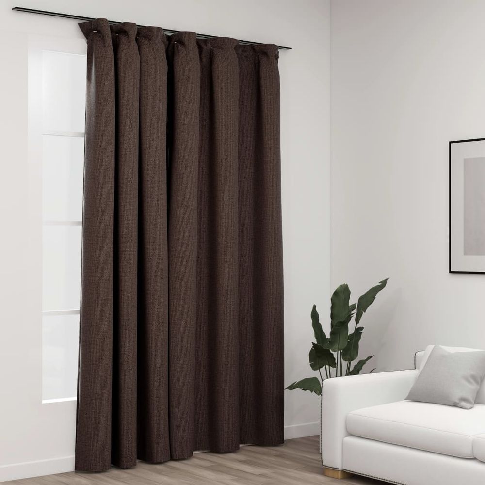vidaXL Linen-Look Blackout Curtains with Hooks Black 290x245 cm vidaXL