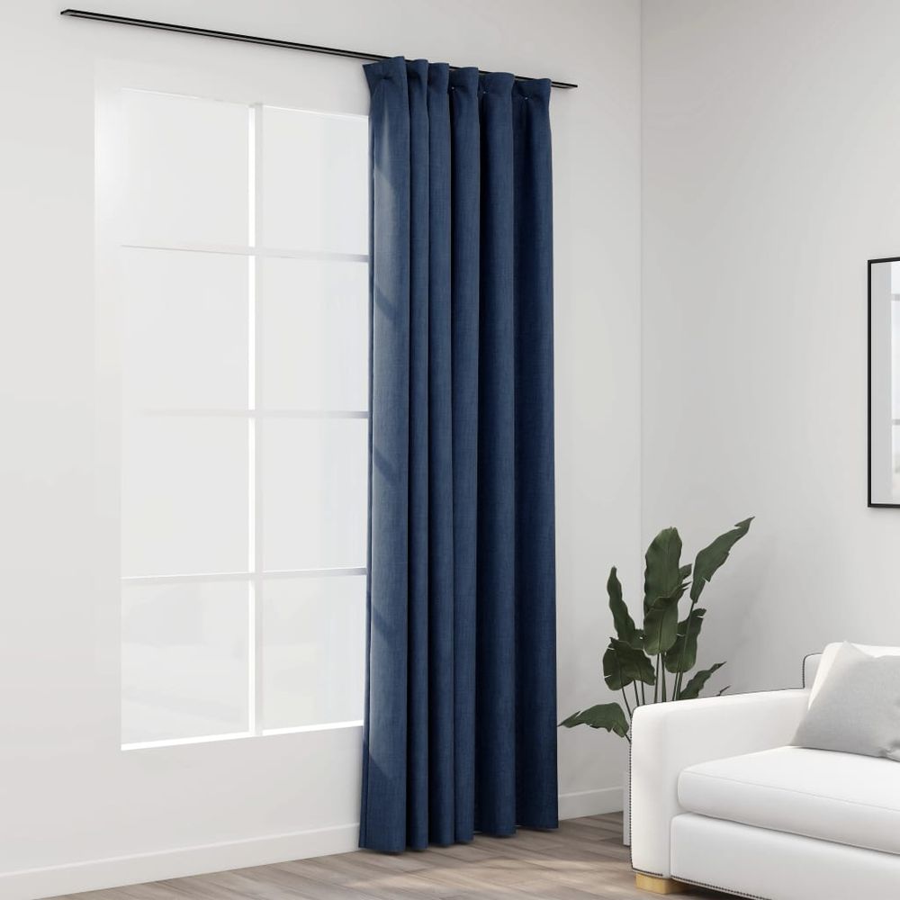 vidaXL Linen-Look Blackout Curtains with Hooks Black 290x245 cm vidaXL