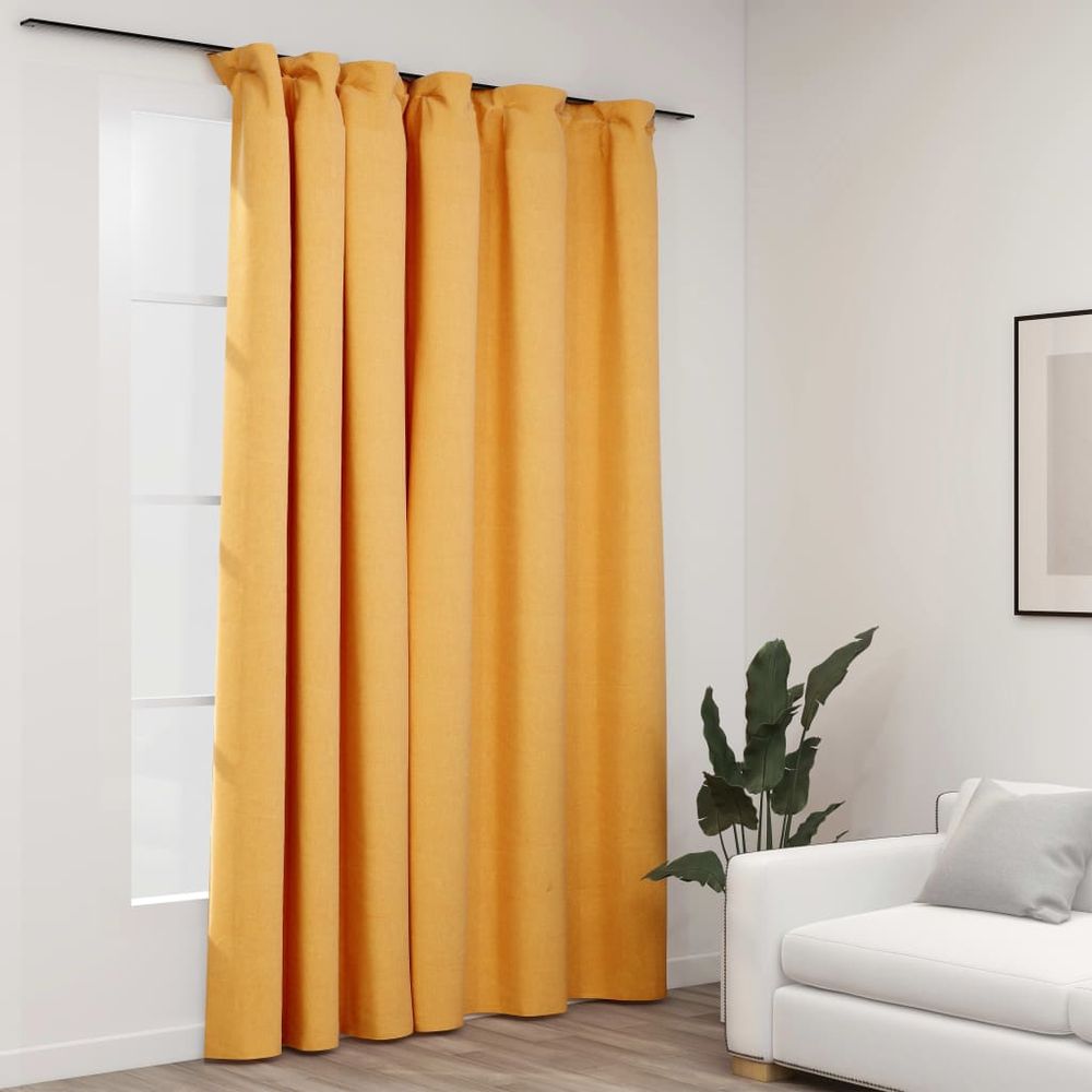vidaXL Linen-Look Blackout Curtains with Hooks Black 290x245 cm vidaXL