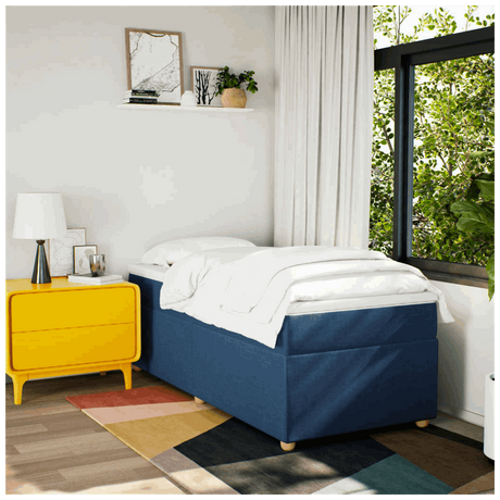 vidaXL Box Spring Bed with Mattress Blue 90x200 cm Fabric vidaXL