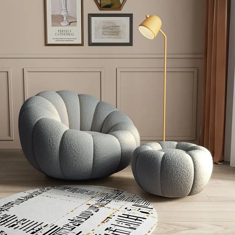 Nisu Home Soft Plush Chair in Grey with Contemporary Design and Matching Ottoman