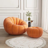 Nisu Home Orange Plush Chair with Decorative Tufted Design and Matching Pouf for Contemporary Living Spaces