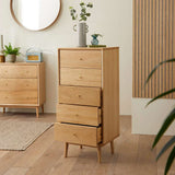 Fishe and Lilly Tallboy Chest of Drawers in Light Wood Finish with Five Spacious Drawers