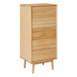 Fishe and Lilly Tallboy Chest of Drawers with five spacious drawers in natural wood finish