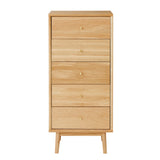 Fishe and Lilly Tallboy Chest of Drawers in Natural Wood Finish with Five Spacious Drawers