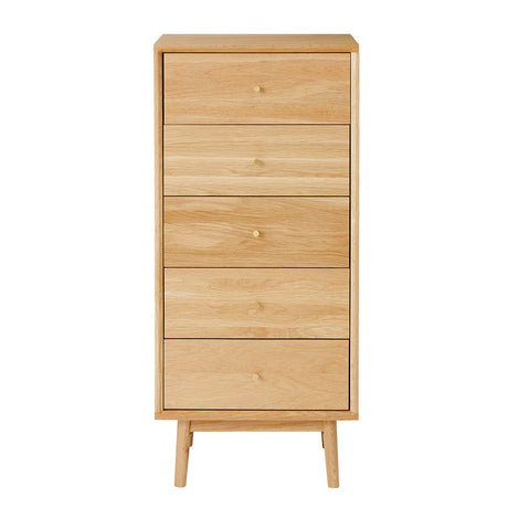 Fishe and Lilly Tallboy Chest of Drawers in Natural Wood Finish with Five Spacious Drawers