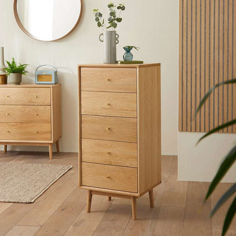 Fishe and Lilly Tallboy Chest of Drawers in wooden finish with five spacious drawers