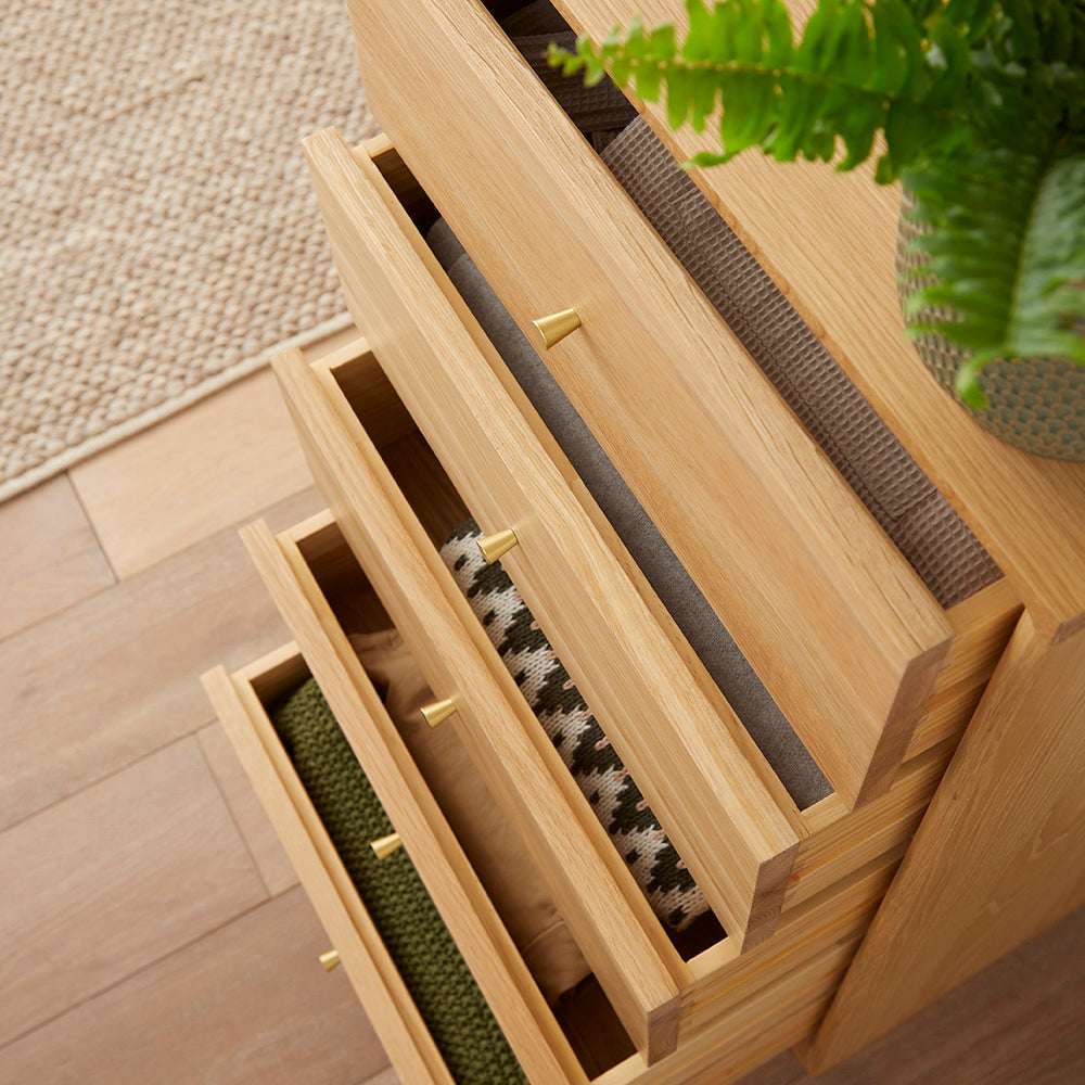 Fishe and Lilly Tallboy Chest of Drawers with four spacious drawers and elegant gold handles