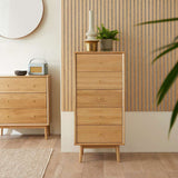 Fishe and Lilly Tallboy Chest of Drawers in Natural Wood Finish with Four Spacious Drawers