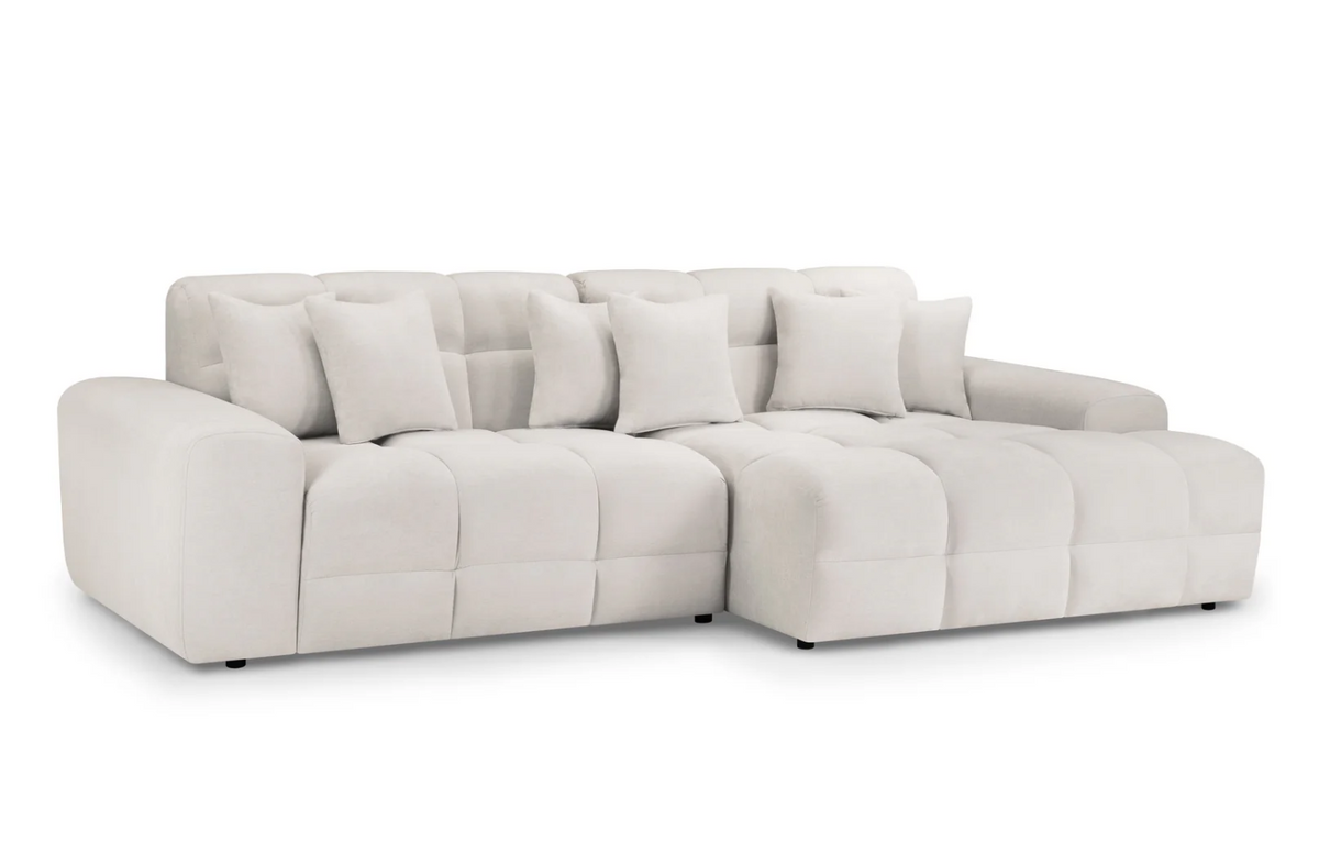 Stylish Corner Sofa in White Fabric with Plush Cushions for Modern Living Rooms