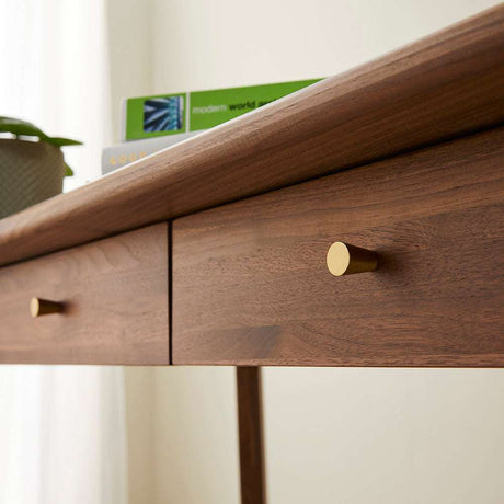 Fishe and Lilly Wooden Desk and Dressing Table with Gold Handles and Minimalist Design