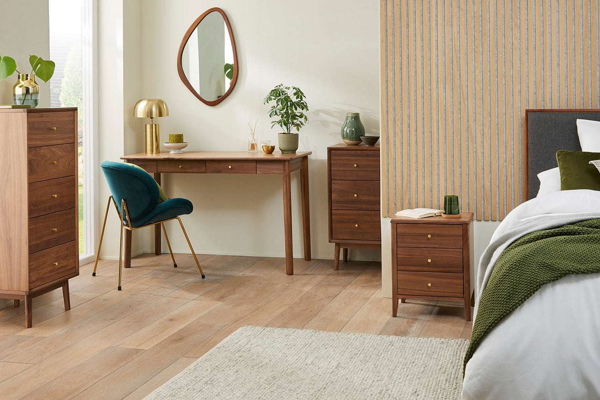 Fishe and Lilly Wooden Desk and Dressing Table in a Modern Bedroom Setting with Stylish Decor