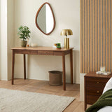 Fishe and Lilly Desk and Dressing Table with Natural Wood Finish and Stylish Mirror in Modern Room