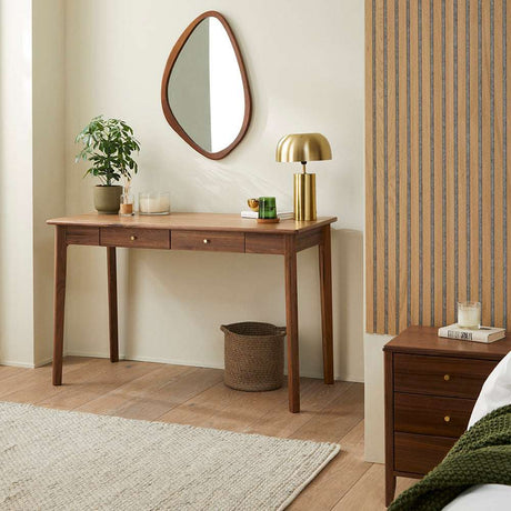 Fishe and Lilly Desk and Dressing Table with Natural Wood Finish and Stylish Mirror in Modern Room