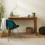 Fishe and Lilly Desk and Dressing Table in Walnut Finish with Stylish Chair and Decorative Plants