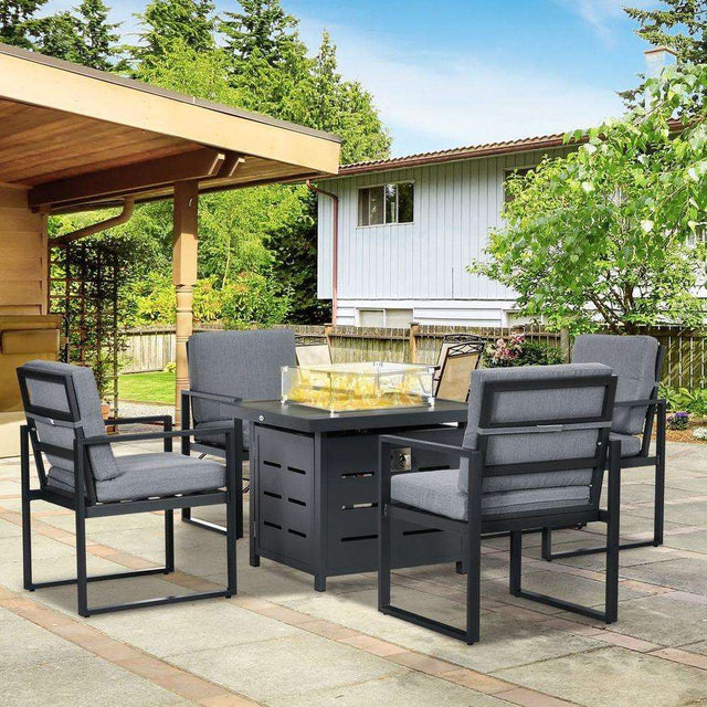 4 Seater Aluminium Garden Furniture Set with Gas Firepit Table, Grey Outsunny