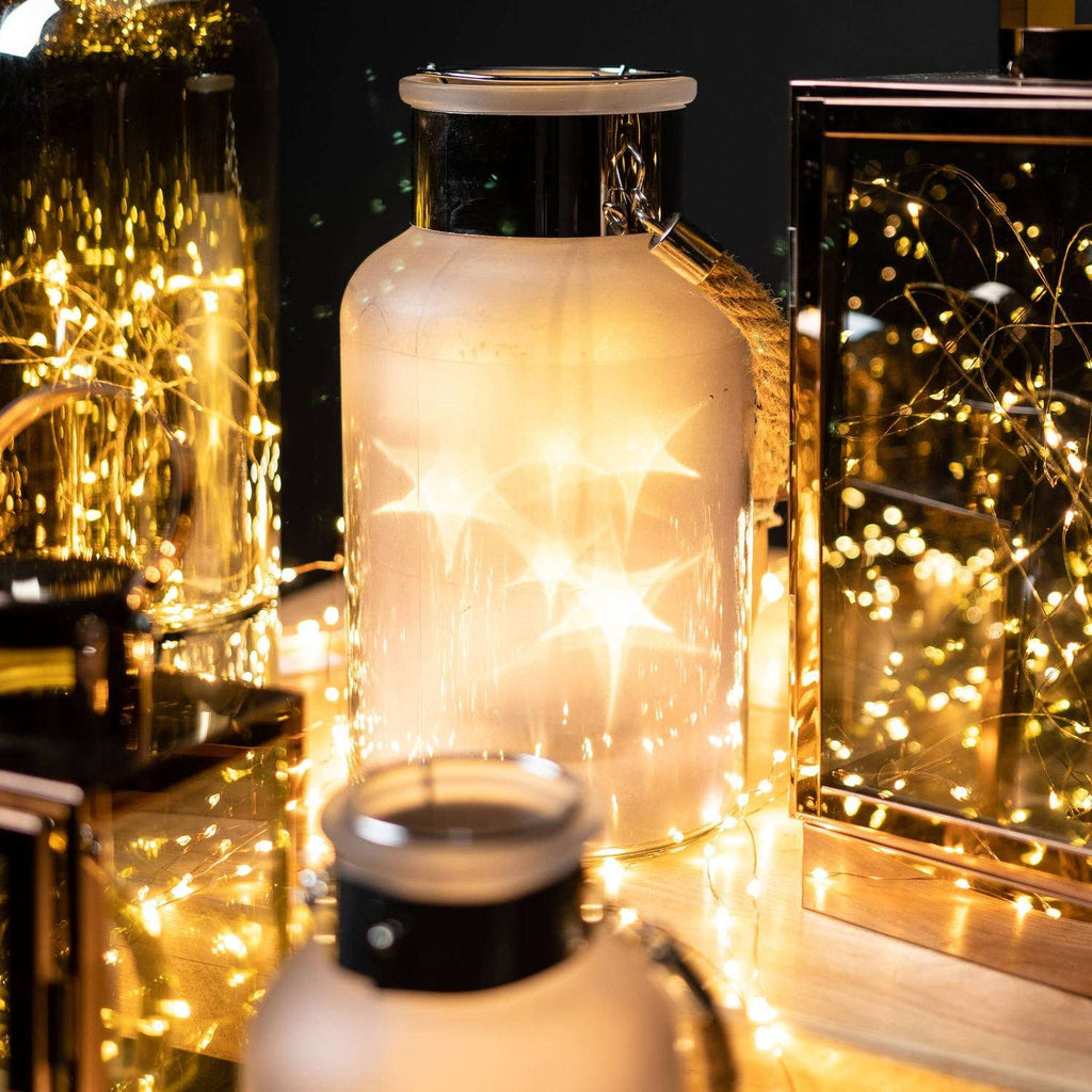 Frosted Grey Glass Lantern with Rope Detail and LED Shades 4 Seasons