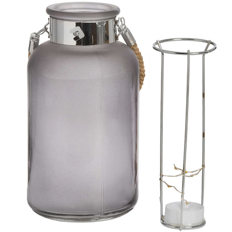 Frosted Grey Glass Lantern with Rope Detail and LED Shades 4 Seasons