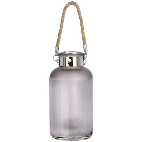 Frosted Grey Glass Lantern with Rope Detail and LED GREY GLASS Shades 4 Seasons
