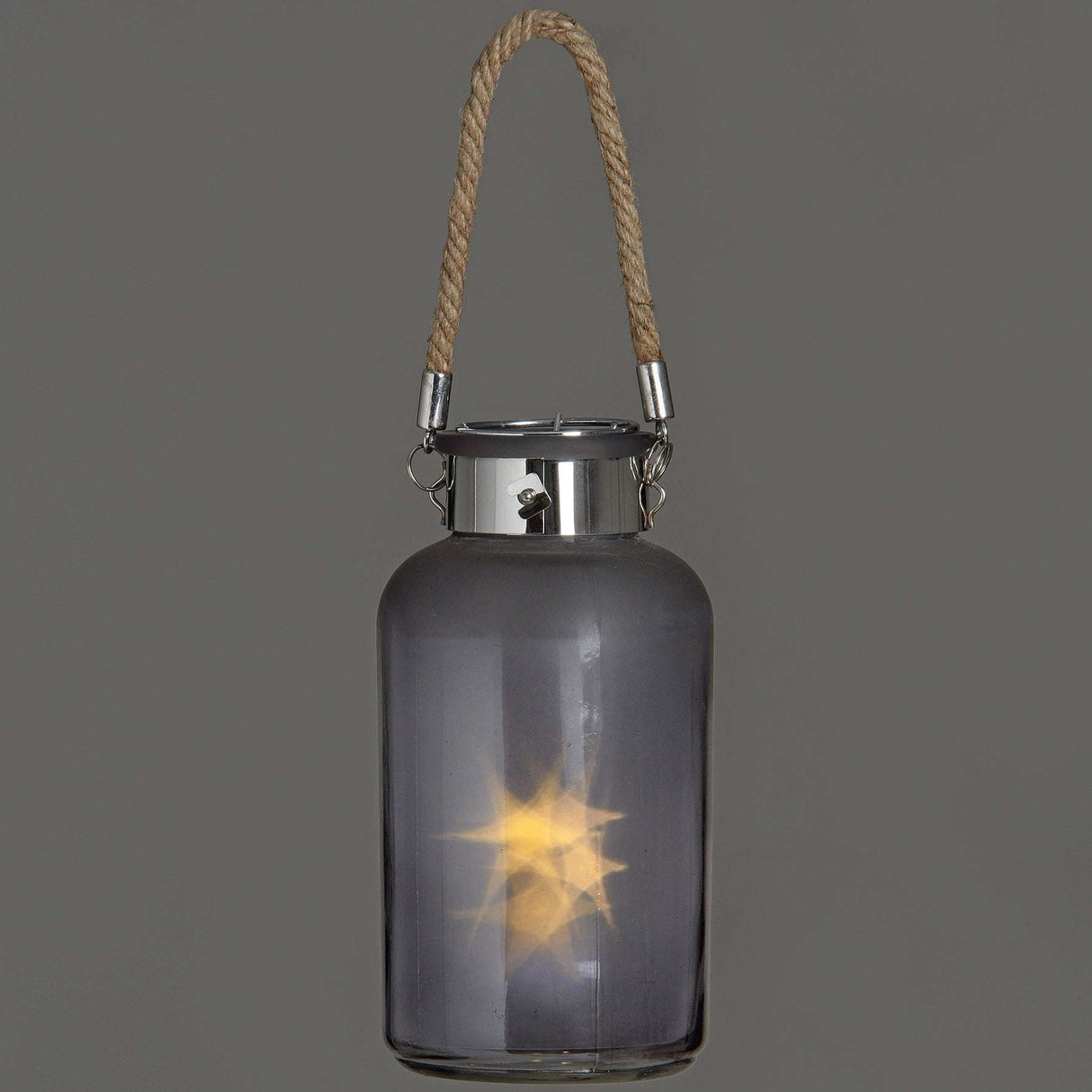 Frosted Grey Glass Lantern with Rope Detail and LED Shades 4 Seasons