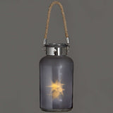 Frosted Grey Glass Lantern with Rope Detail and LED Shades 4 Seasons