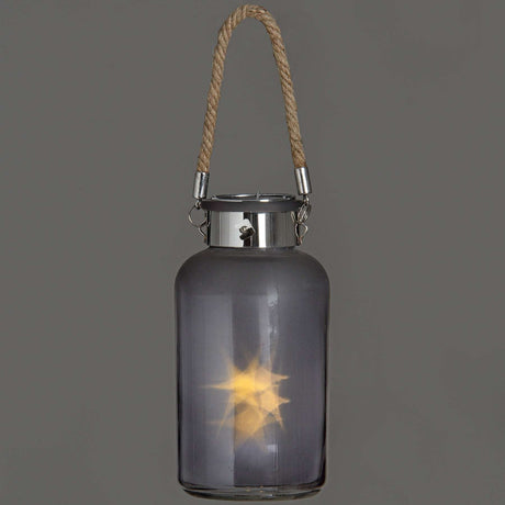Frosted Grey Glass Lantern with Rope Detail and LED Shades 4 Seasons