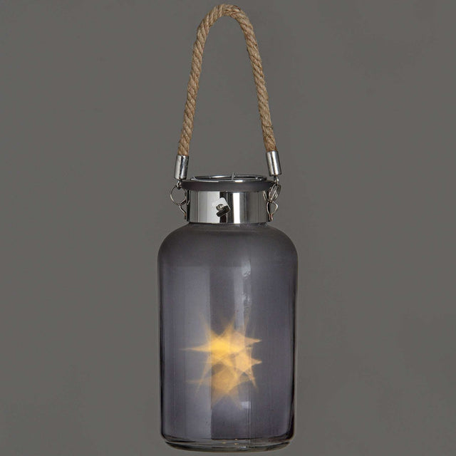 Frosted Grey Glass Lantern with Rope Detail and LED Shades 4 Seasons