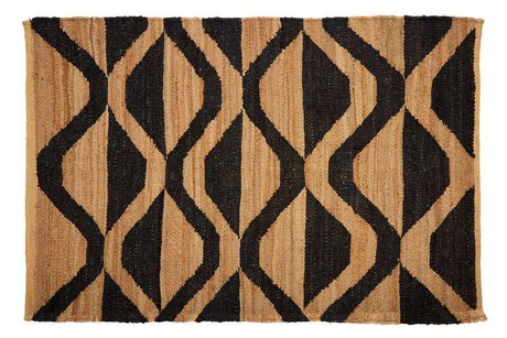 Orsina Handwoven Hemp Rug in Bold Geometric Design with Natural and Black Stripes