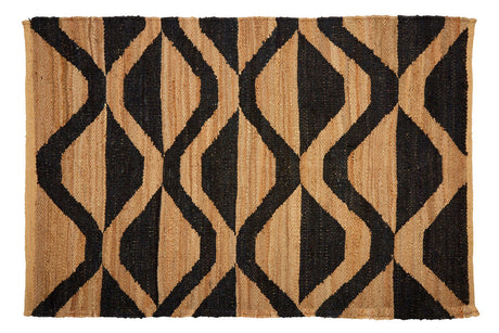 Orsina Handwoven Hemp Rug in Bold Geometric Design with Natural and Black Stripes